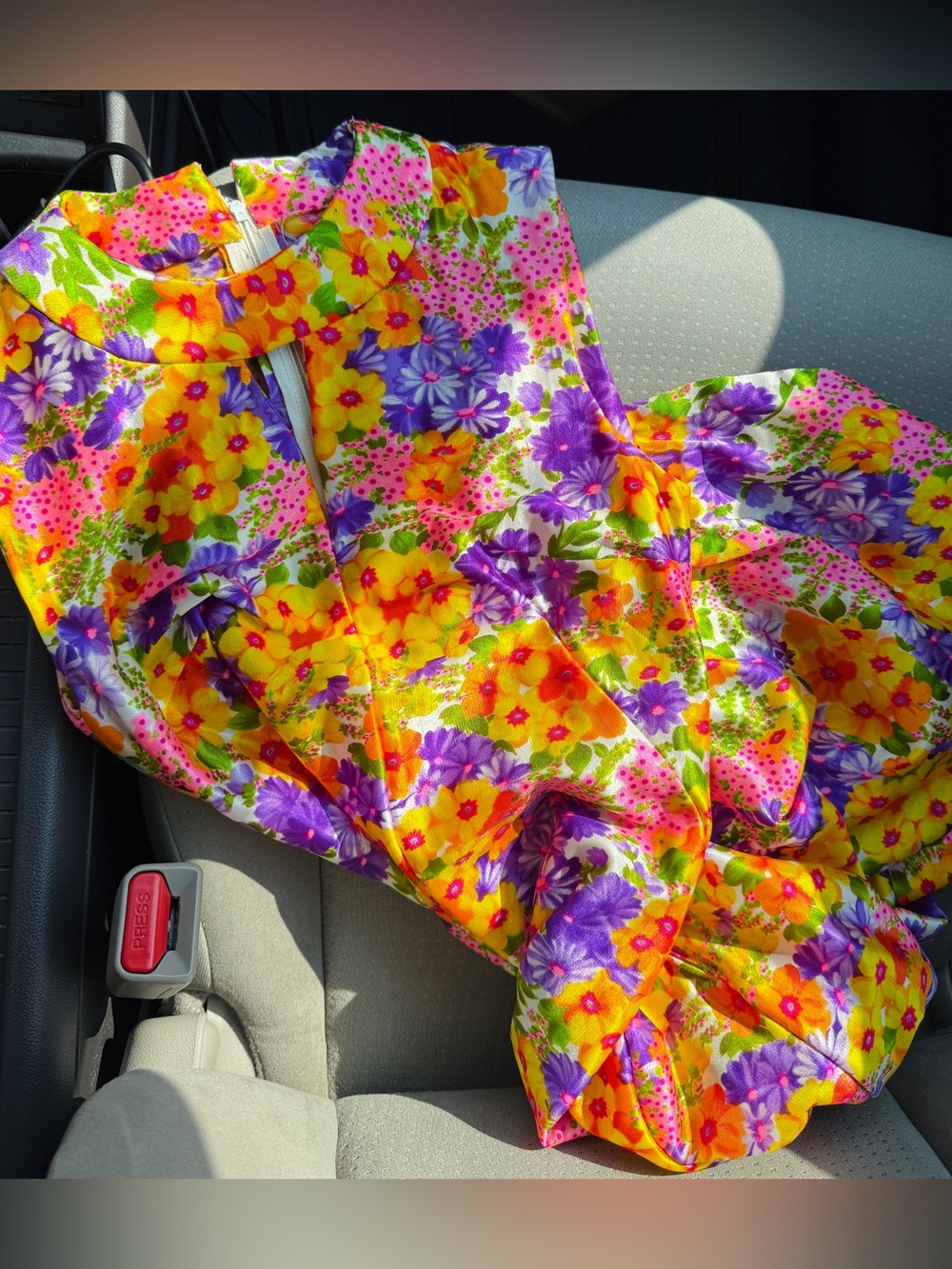 Vtg OOAK 60s/70s Mod Floral Daisy Day Glo Handmade Maxi Dress Sz Sm - Picture 13 of 13
